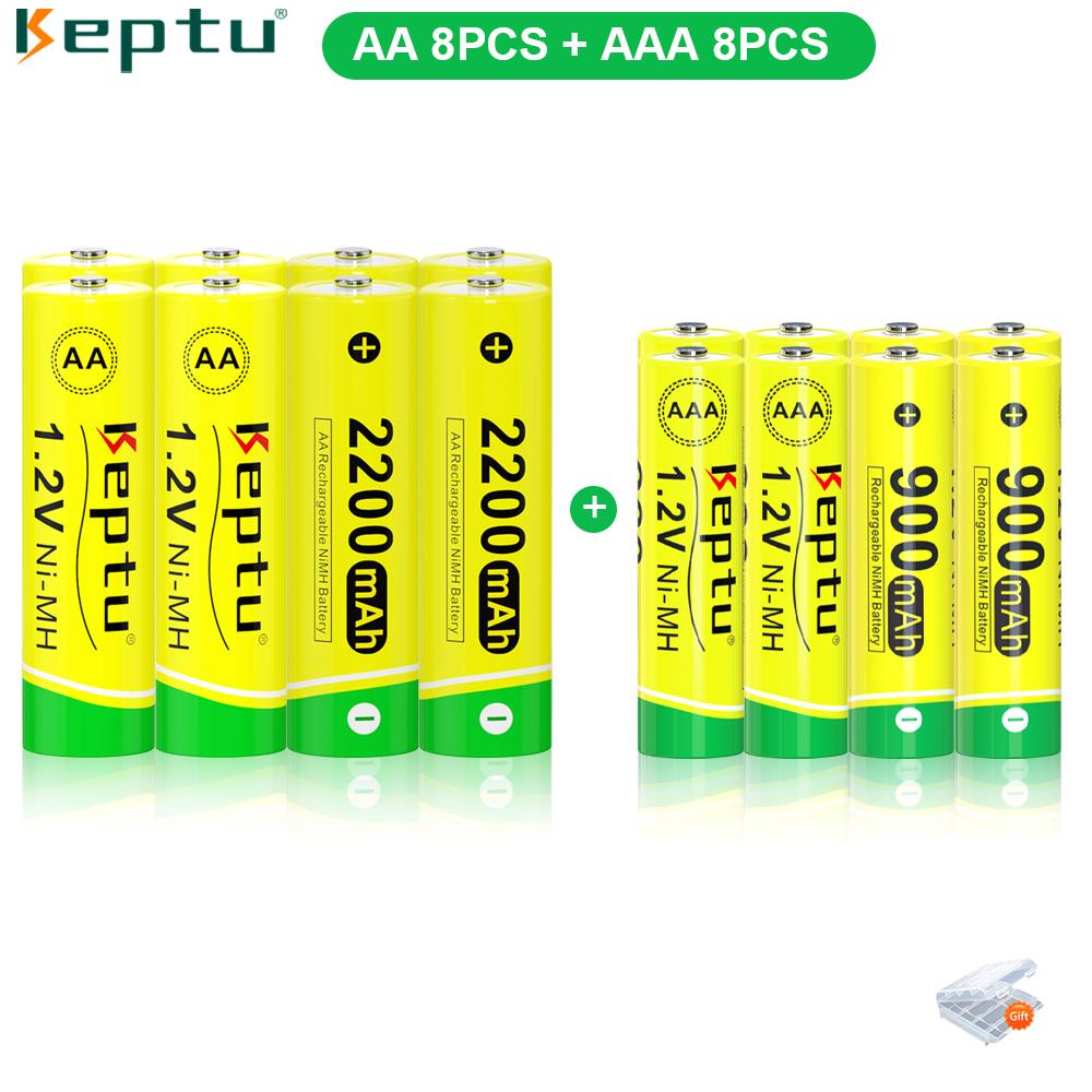 KEPTU Rechargeable Battery AA 1.2V Ni-MH Batteries AA(HR6) 2200mAh and AAA(HR03) 900mAh Ni-MH 2A/3A Rechargeable Batteries
