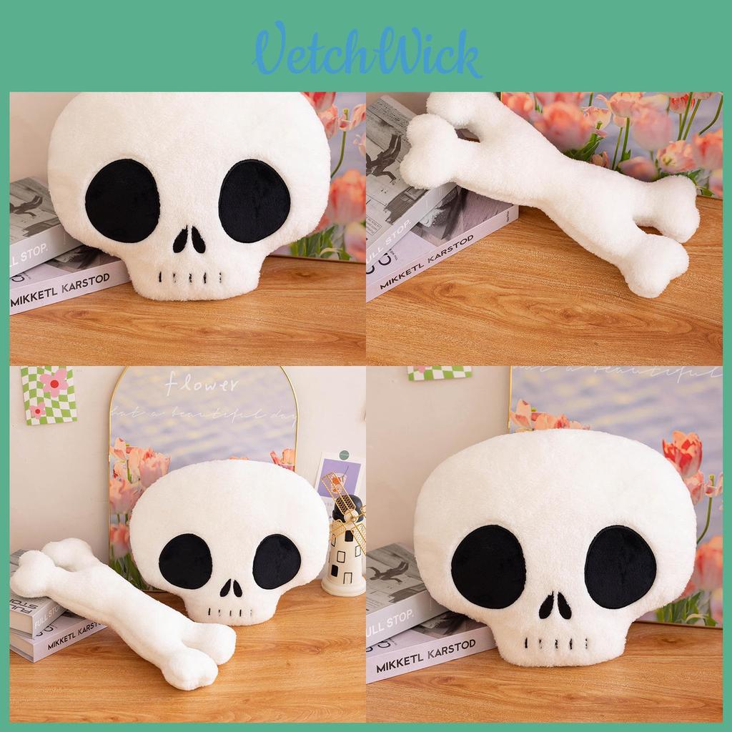 Halloween Themed Skull And Crossbones Plush Cushion For Cozy Seasonal Decor