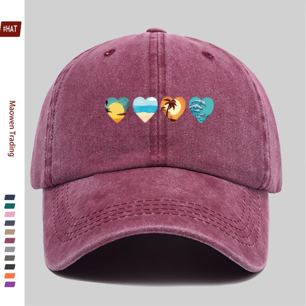 Pc HeartShaped Sunrise and Sunset Wave Letter Pattern Print Baseball Cap Printed Golf Hat Loved by Casual Travelers Home Lei