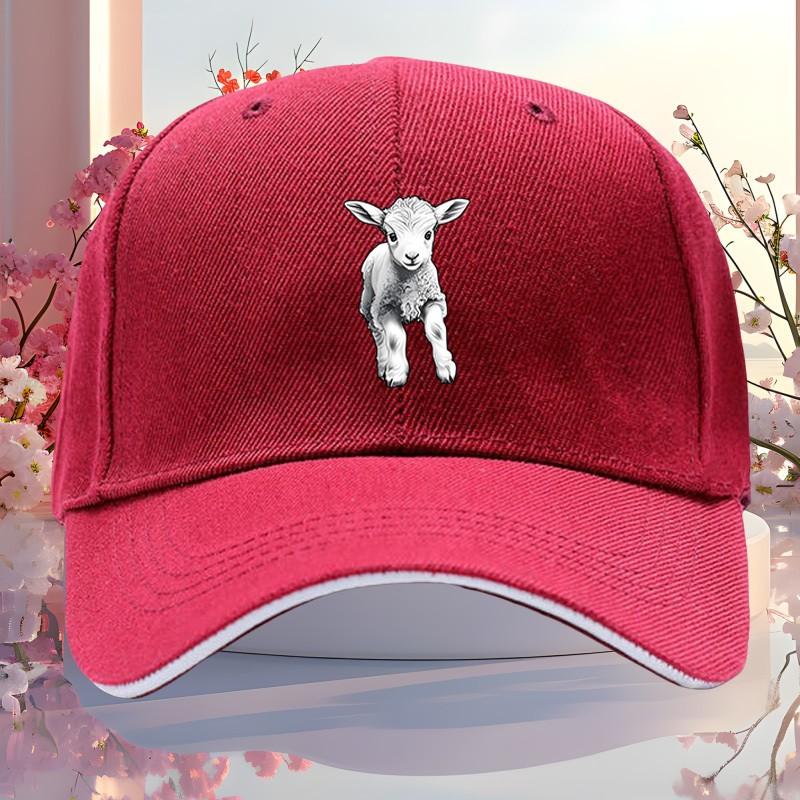 Cute Lamb Graphic Baseball Cap Breathable Cotton Casual Adjustable Hat for Unisex