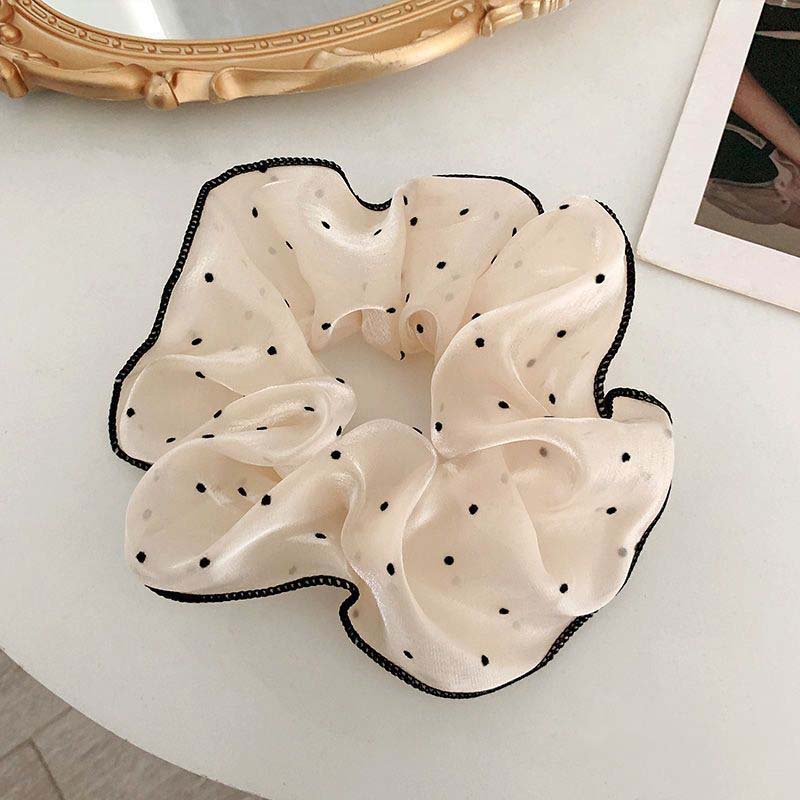 Elegant Dot Flower Love Chiffon Large Champagne Hair Band for Women Hair Tie Scrunchie Hair Headband Fashion Hair Accessories