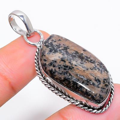Natural Honey Dendritic Gemstone 925 Sterling Silver Gift Pendant 1.89" F1o46