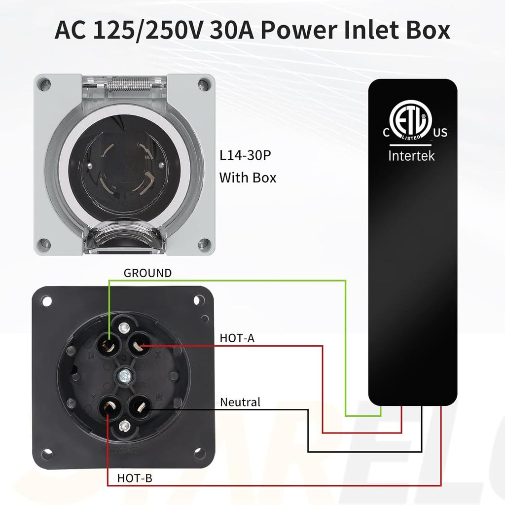 STARELO 30 Amp Generator Power Inlet Box NEMA L14-30P,125/250 Volt 7500W, Outdoor Dustproof and Weatherproof for Generators, Welding Machines,