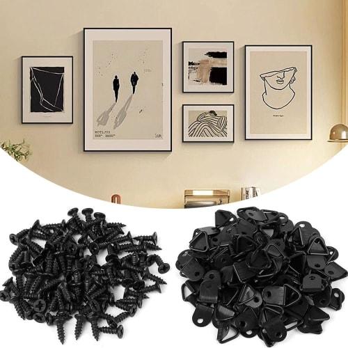 ESJNNK Triangular Hanging Hooks, Set of 100, for Picture Hanging, Bill Hooks, Small Hooks, with Wood Screws and Box (Silver)