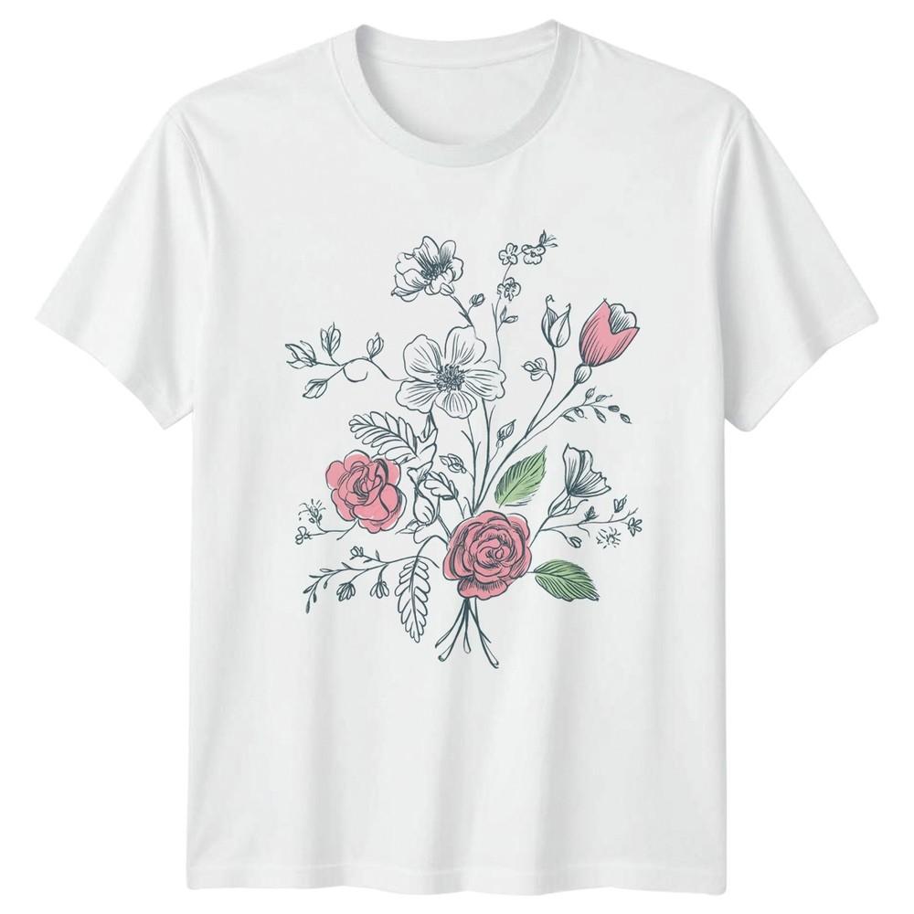 Hand Drawn Floral Bouquet Unisexs TShirt Botanical Sketch Floral S