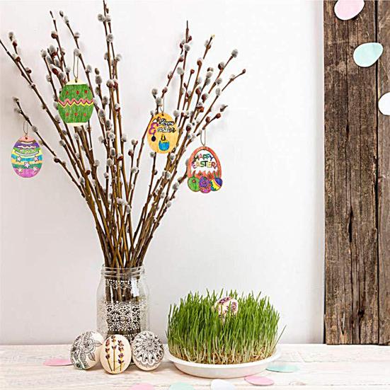 Easter Egg Pendant Creative Shape Exquisite Pattern Smooth Edge Burr Free Easy To Hang Wooden Egg Hanging Pendant Decal DIY Craft Kit Home Supplies