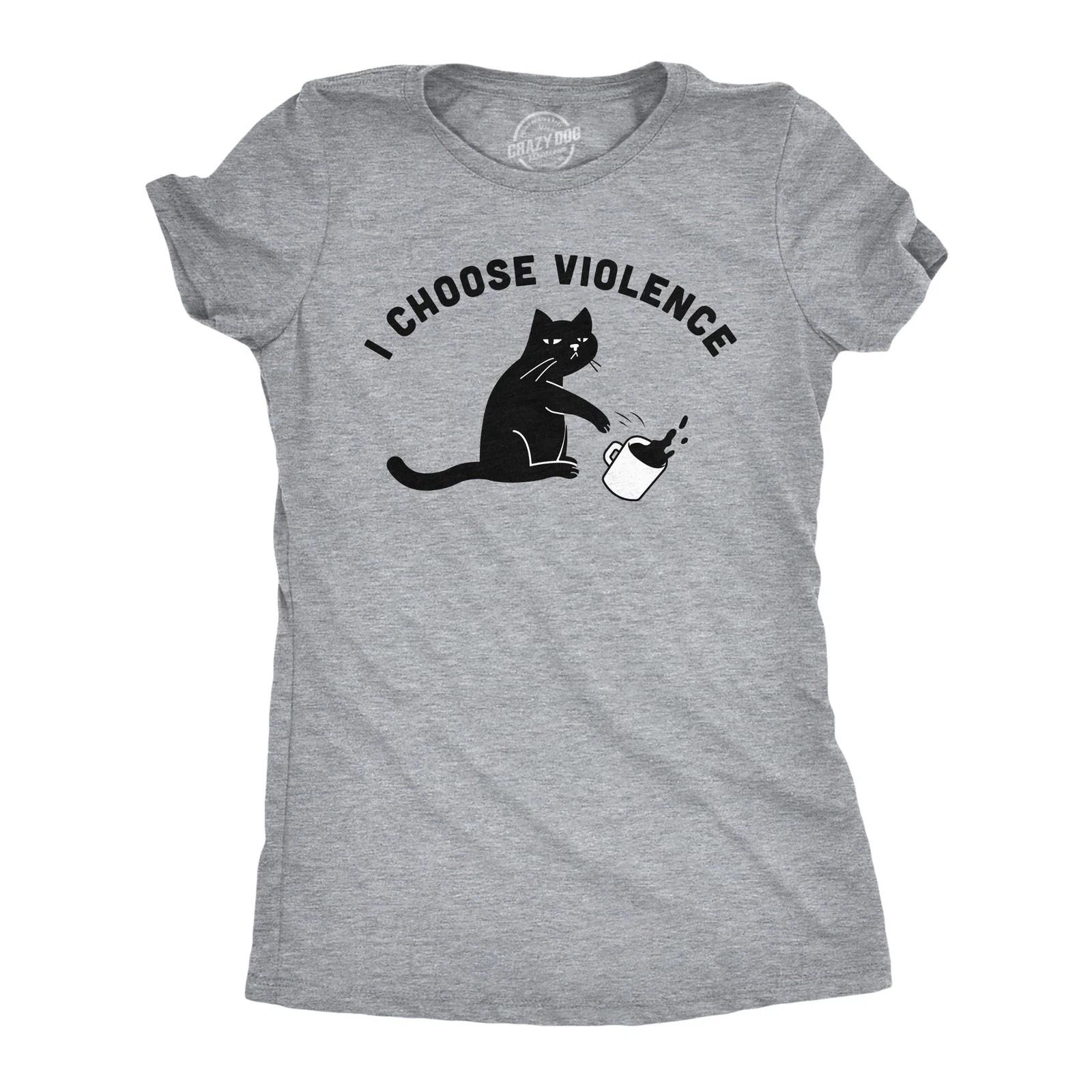 Womens I Choose Violence Funny T Shirts Saracastic Cat Graphic Tee for Ladies L