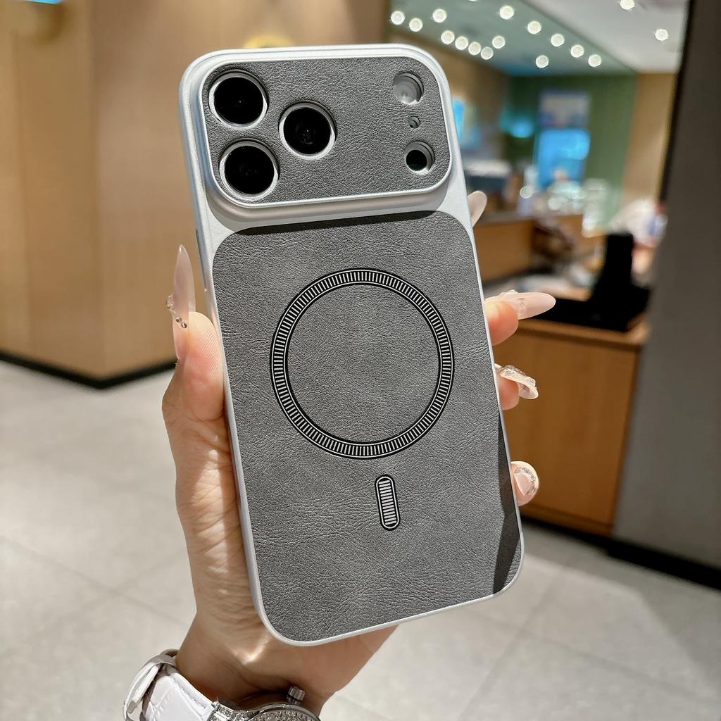 Business Cowhide Leather Texture Magnetic For Magsafe Case For iPhone 17 16 15 14 13 Pro Max Camera Protection Shockproof Cover
