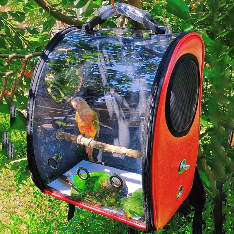 Breathable Backpack Pet Bag Outdoor Parrot Backpack Portable Transparent Bird Transport Bag Travel Luxury Large Space Double Zipper Pet Supplies