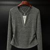 New autumn bottoming shirt front shoulder long-sleeved knitted sweater design sense splicing fake two-piece clothes top