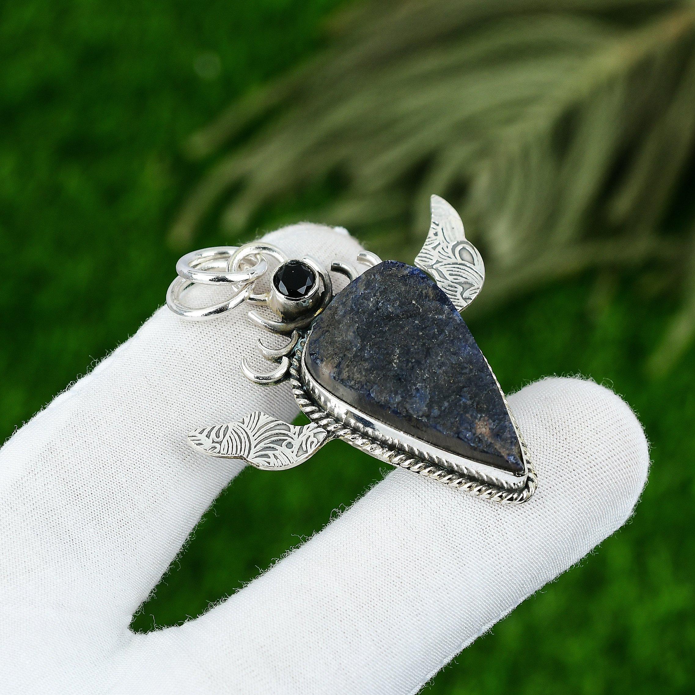 

Sisters Day Deal Sodalite Rough Stone Spinel 925 Silver Third Eye Chakra Pendant