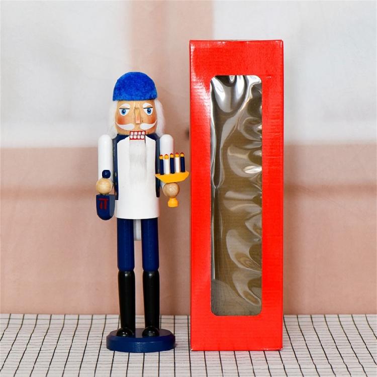 Nutcrackers Soldier with Menorah and Dreidels Wood Figurine Christmas Shelf Decors With Classical Hanukkah Design Statue