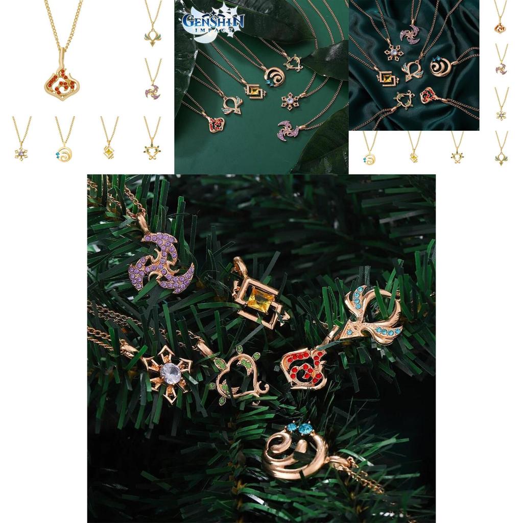 Genshin Impact Vision Element Diamond Pendant Necklace Alloy Chain Zircon Inlaid