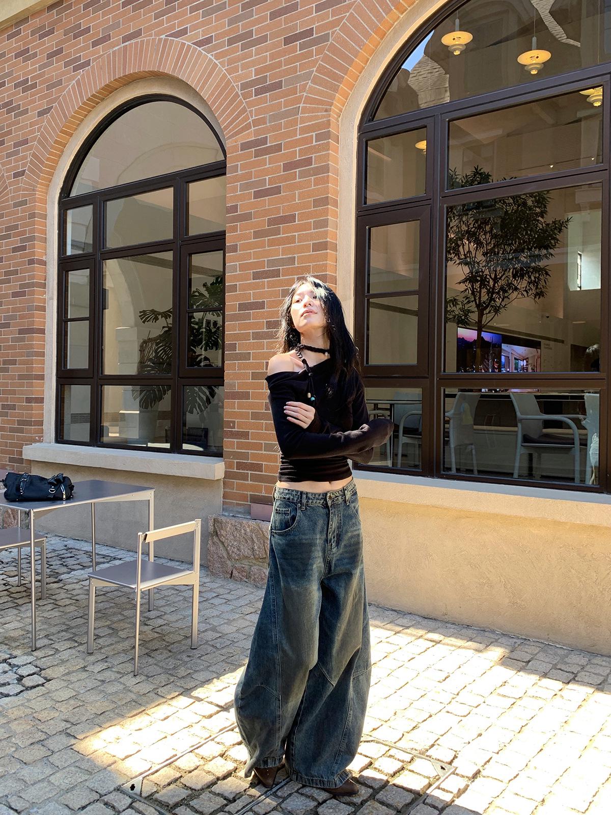 Retro Distressed Tie-Dye Scimitar Jeans for Women - Wide Leg Balloon Pants, Autumn/Winter 2025 Collection S