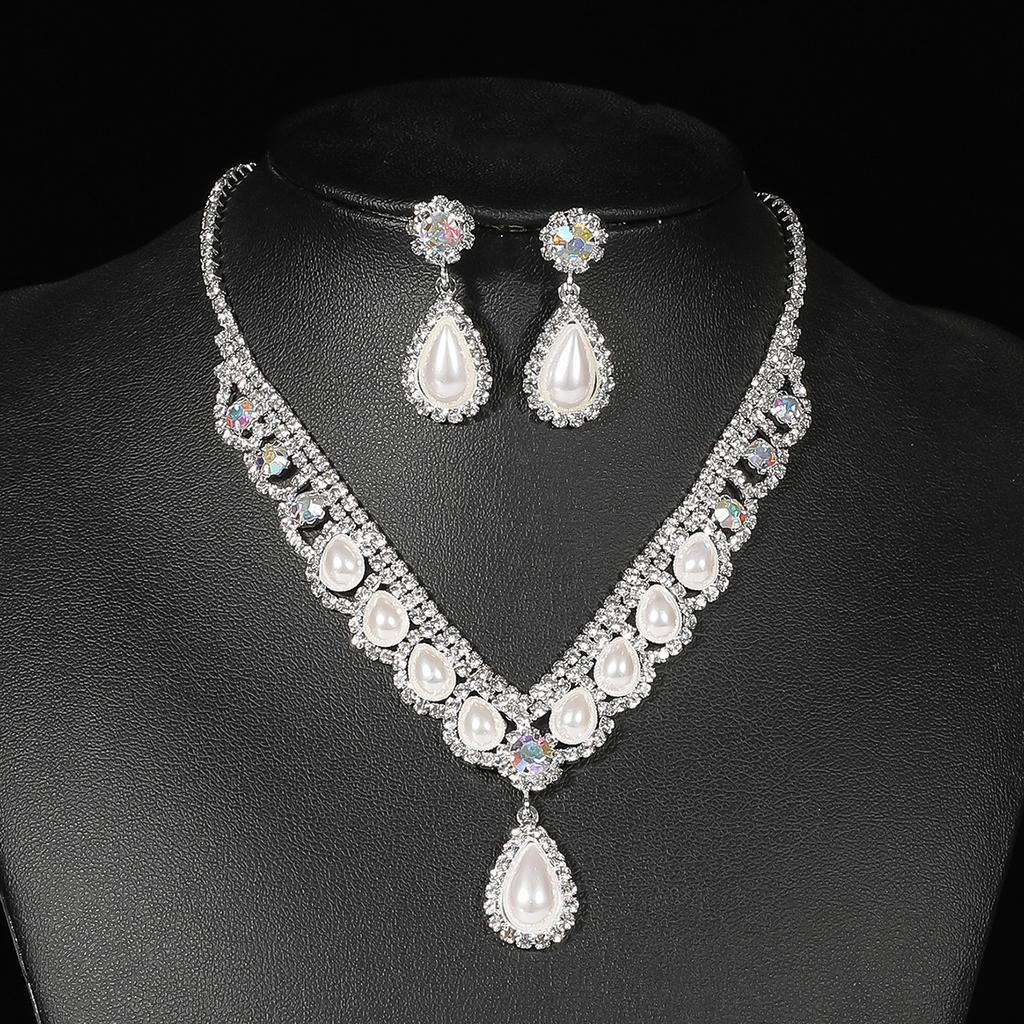 Conjunto de Colar e Brincos de Diamante de Luxo Acessórios para Festa Vestido de Casamento Jantar Corrente de Colar e Brincos de Strass da Moda para Meninas