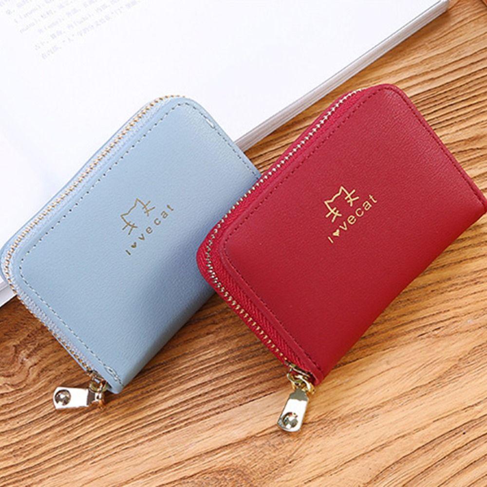 Portable Pu Leather Short Wallet Zipper Closure Cute Style Women Card Holder Simple Design Large Capacity Coin Purse For Women
