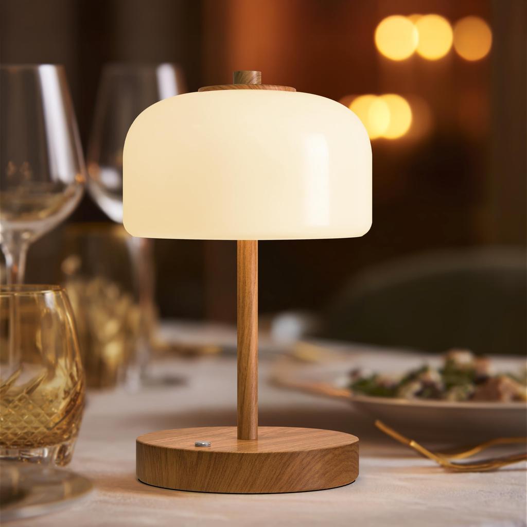 Gormena Table Lamps, Set of 2, Glass Shades, Cordless, Stylish, Japanese-Style, Bedside Lamp, Ambient Lighting, 3 Color Modes, Stepless Dimming, USB