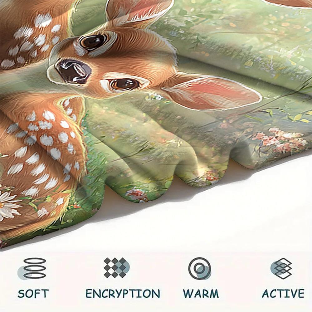 Deer Print Flannel Blanket, High quality Comfortable for All Seasons, Home Decor, Warmth and Comfort, Perfect for Christmas Gifts