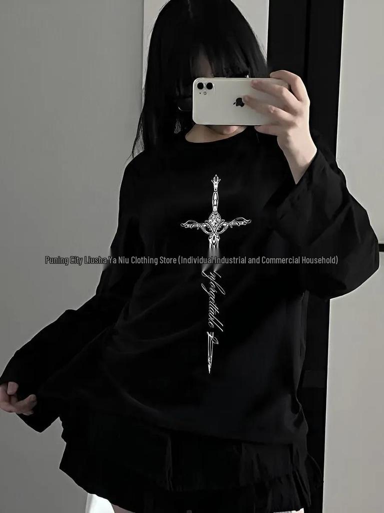 100% Cotton Slimming Oversize Long Sleeve Street Style Print Top for Autumn