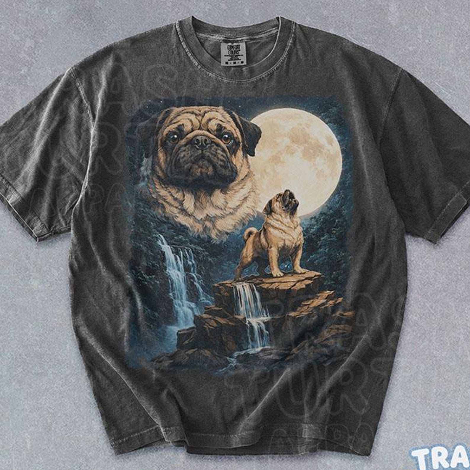 Pug Howling To The Moon Shirt, Vintage Pug Dog Lover Tshirt, Y2K Dog T-shirt, Unisex Graphic Tee 2XL