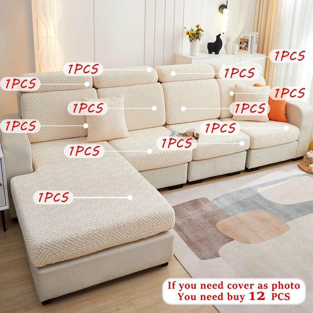 Jacquard Stretch Sofa Covers Living Room Plain Color Sofa Seat Couch Slipcover Gray Furniture Protector Spandex Thick Sofa Case