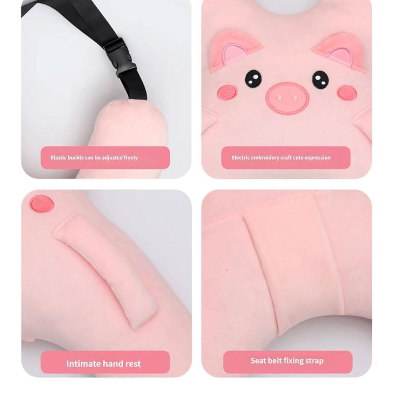 Children Car Seat Travel Pillow with H-Shaped Plush Side Handle Design, Soft Cushioned Filling and Top Loop for Child Ride Trip