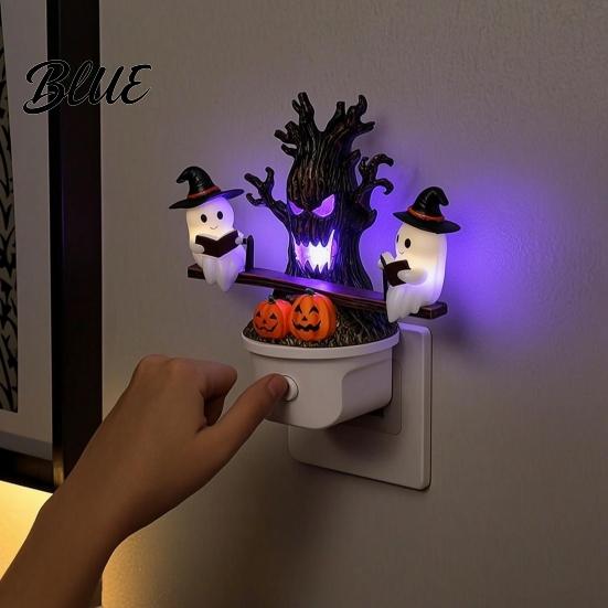 Halloween Night Light Light Plug-in Resin Seesaw Ghost And Dead Tree Child-friendly Lamp Waterproof Spooky Decor for Bedroom Party Ornament Scary