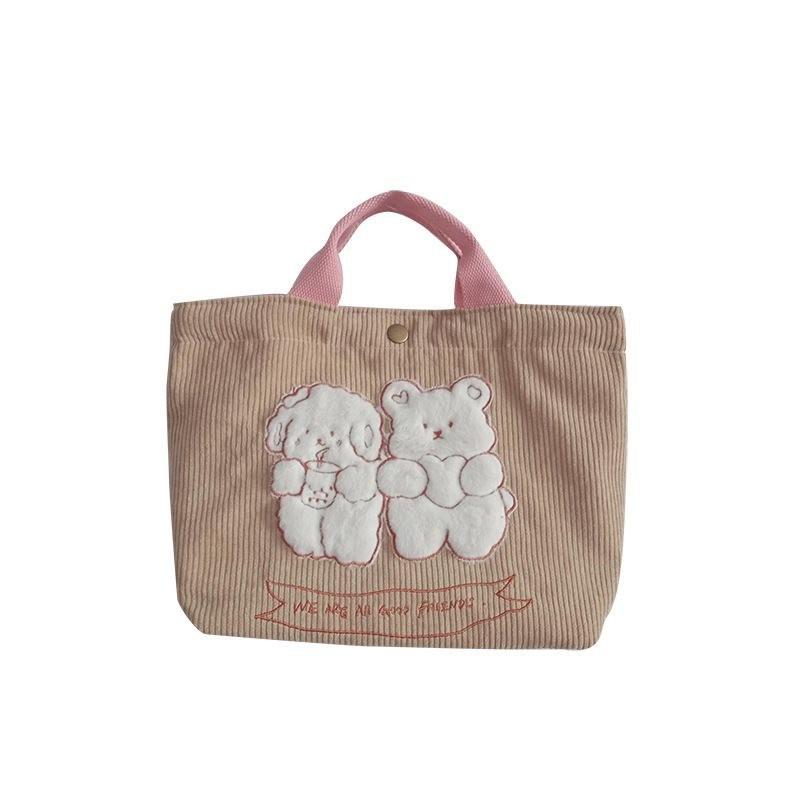 Fresh Sweet Style Embroidered Canvas Tote Bag Soft Lightweight Handheld Design