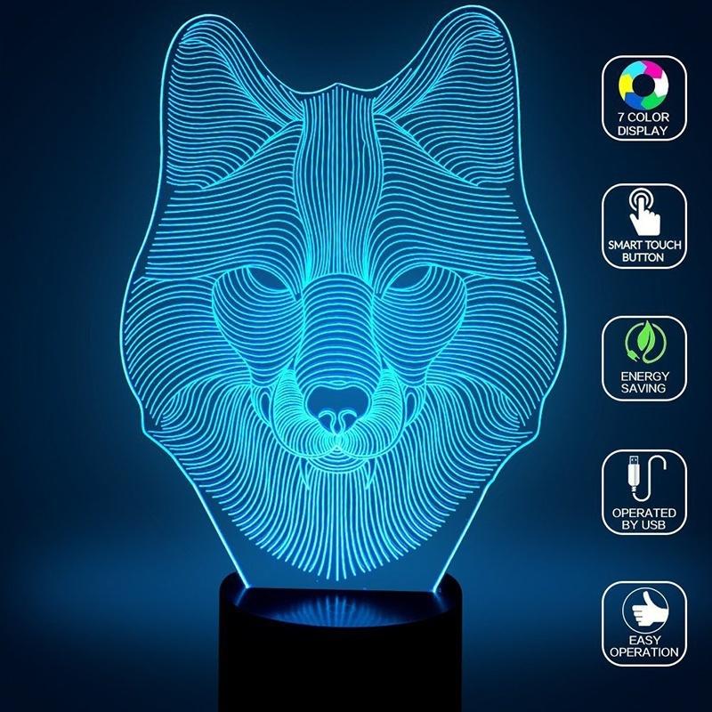 3D Illusion Bulbing Wolf Charm Lamp Acrylic LED Night Light USB Table Desk Lamp
