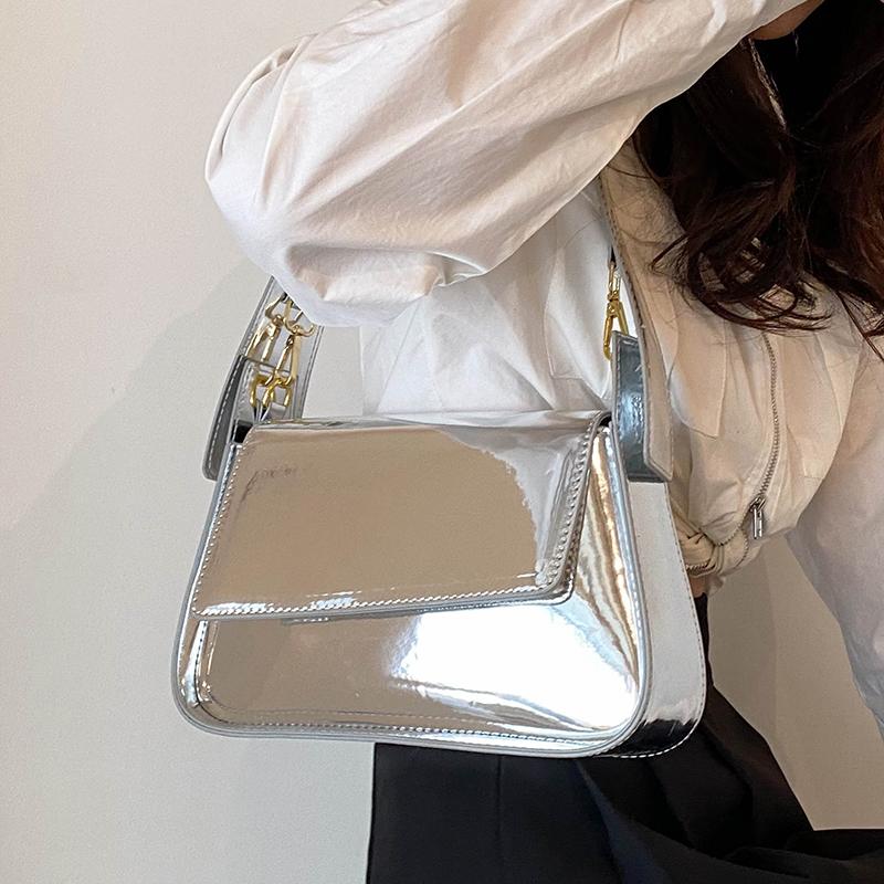 Women Glossy Underarm Bag  New Spring Summer Fashion Small Square Bag High Quality Pu Leather Female Single Shoulder Bag