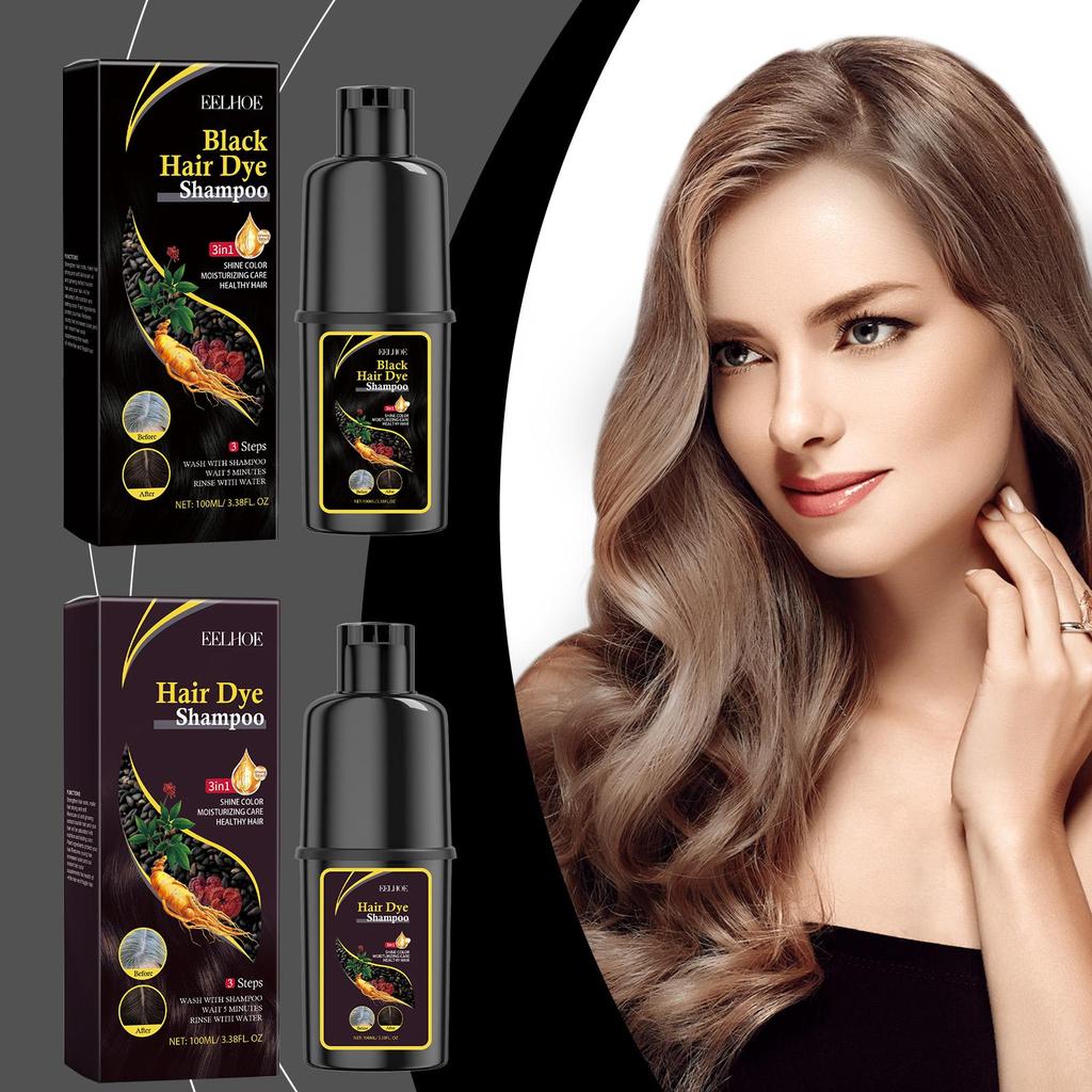 EELHOE Black Hair Dye Shampoo 3 In 1 Growth Clean Hair Darkening Deep Nourishing Black Hair Dye Shampoo Natural Organic Herbal