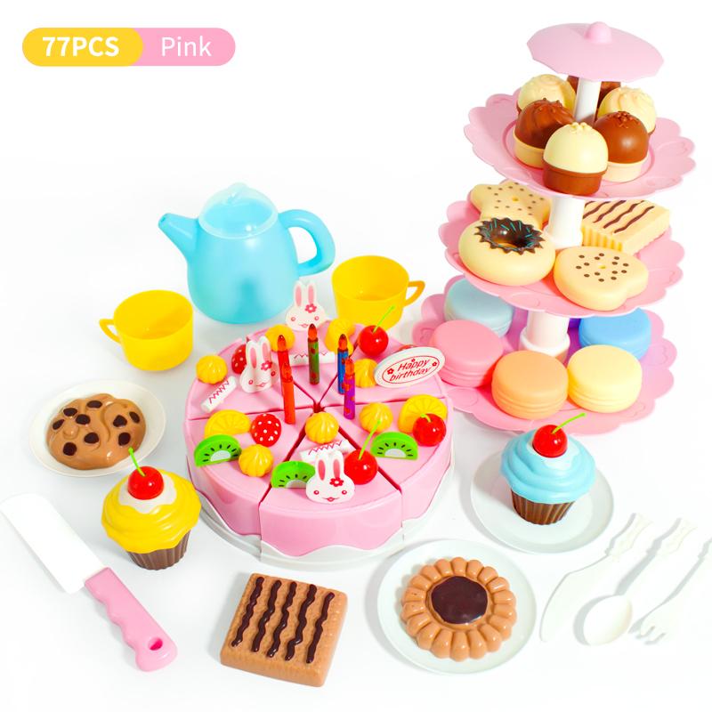 Girl Toy Cake DIY Minature Food Simulation Pretend Play Kitchen Set Tea Kid Cut Game Education Children Toys For 3 Year Birthday