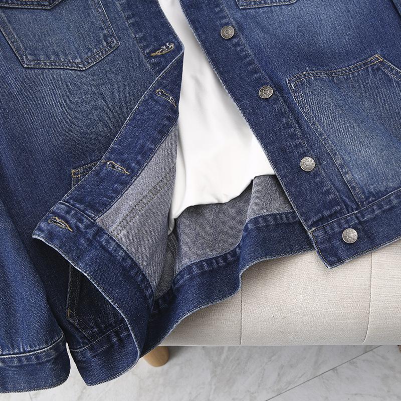 Jachetă de denim vintage de primăvară și toamnă Topuri de talie înaltă pentru femei, lungime mijlocie, largi, mai mari