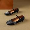 Krazing Pot Sheepskin Summer Autumn Size 40 Low Heels Crystal-studded Mary Janes Square Toe Gladiator Shallow Pumps