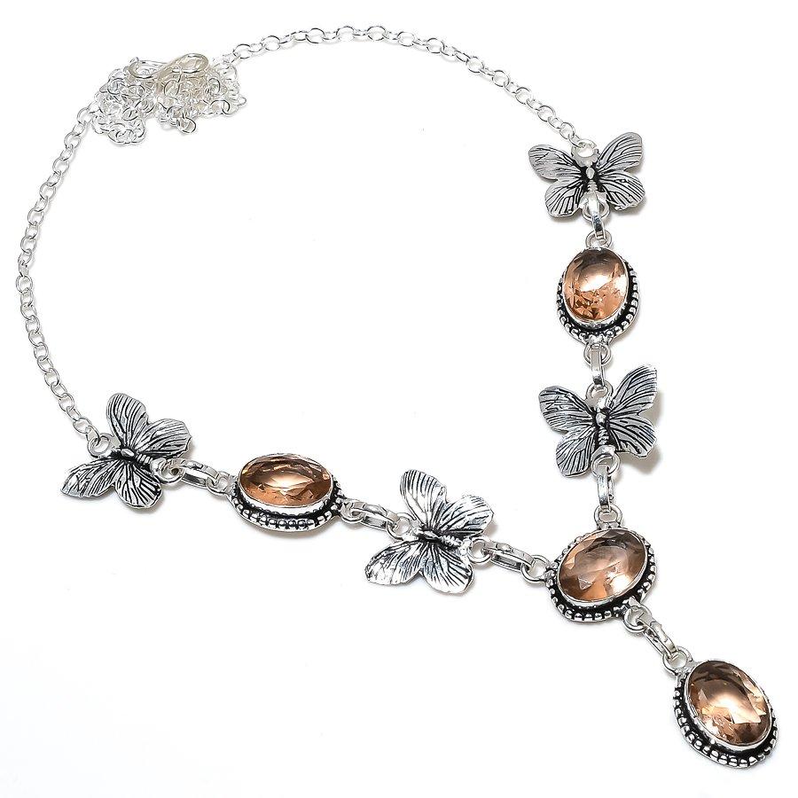 Natürlicher Morganit-Edelstein, handgefertigte Halskette aus 925er Sterlingsilber, 45,7 cm, Q9b14