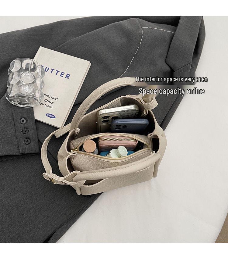 High-End Korean Style Women's Solid Color Basket Bucket Crossbody Handbag - 2025 