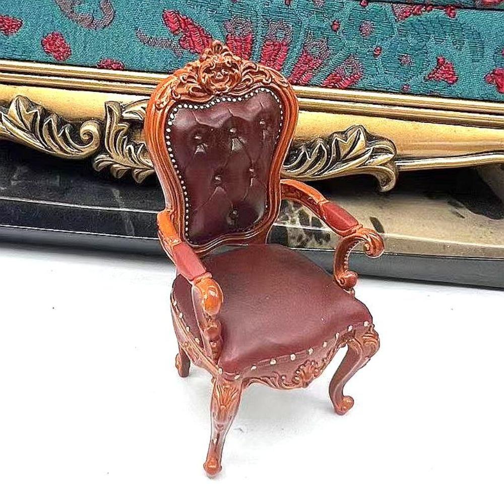 Vintage Style Dollhouse Chairs Mini Retro 1/12 Scale Miniatures Furniture Simulated Luxury Dining Chair Scene Model