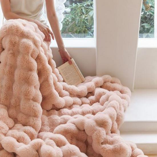Tuscany Luxury Soft Rabbit Fur Throw Blanket – Short-Pile, Warm, & Elegant for Sofa or Bed.