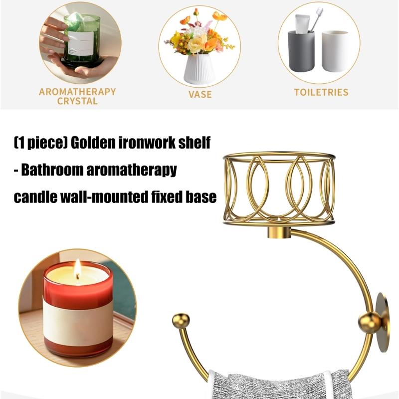 Rural Golden Metal Hallway Wall Mounted Towel Holder Hook for Towel Storage and Candle Display Organization