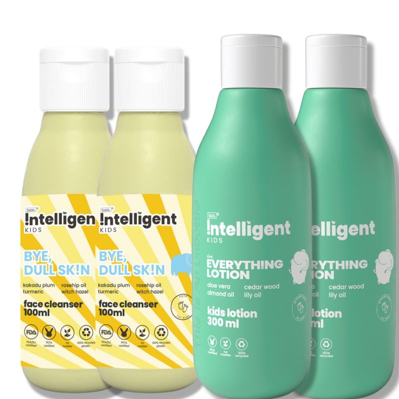 

Tuco Intelligent Kids Combo Pack - Kids Mild Face Wash for Dull Skin (100ml x 2), Kids Body lotion (300ml x 2), for Ages 3+ Kids