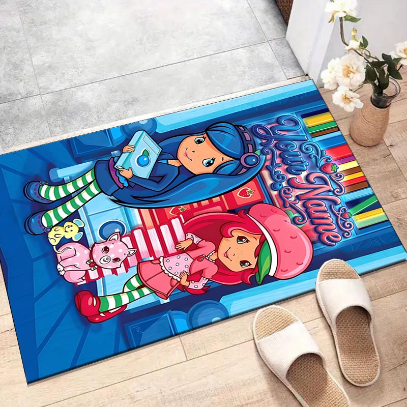 Princess Strawberry Design Area Rug Personalized Name- Non-Slip, Soft & Cozy Floor Mat for Living Room, Office - Indoor/Outdoor Carpet