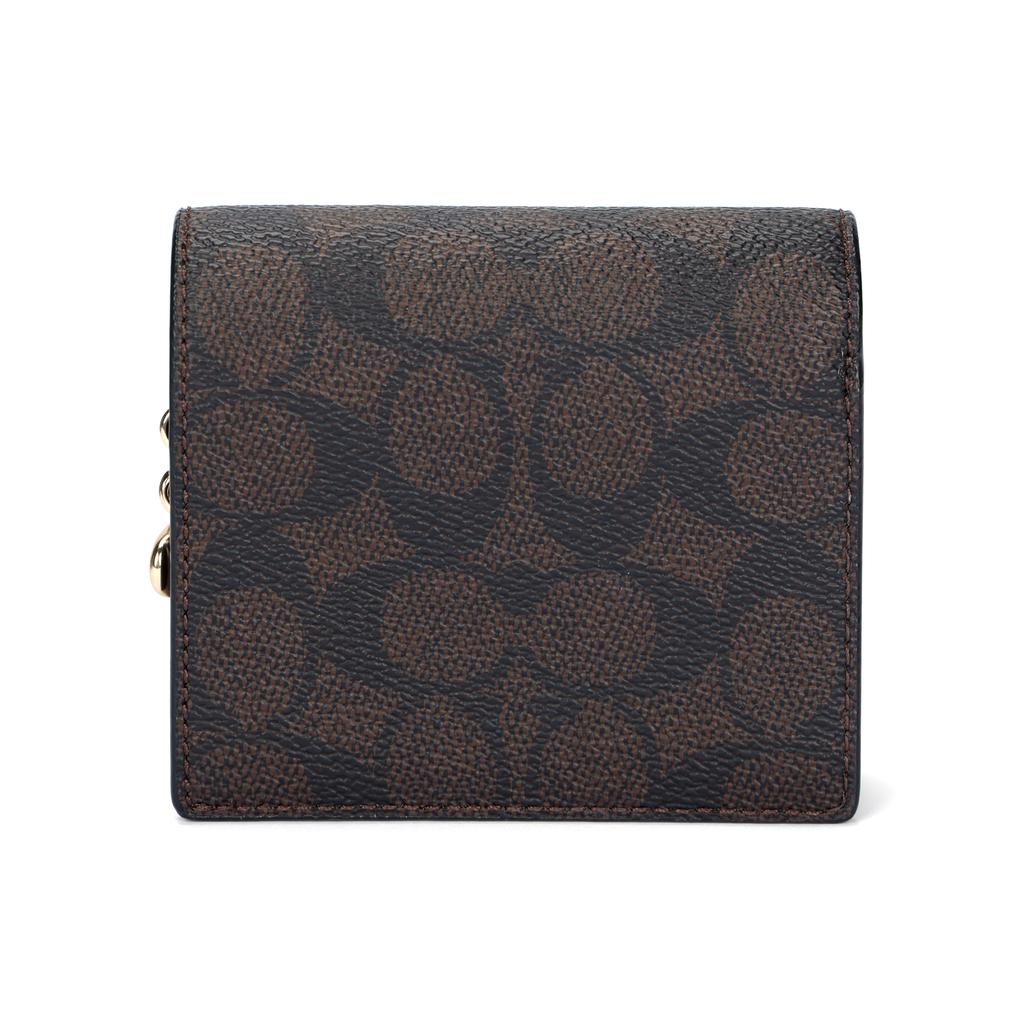 Coach Snap 11 Gold Logo Button Closure Coated Canvas Wallet Women wallet Walnut Black CW789-IMXAQ
