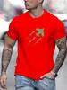 Men's Summer 100%cotton Fashionable Casual Sports Loose Airplane Pattern Printed Round Neck Short Sleeved T-shirt Top