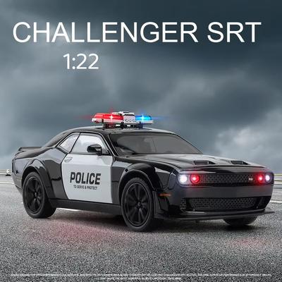 2024 Nowa skala 1:22 Hell Cat Challenger SRT Policyjny samochód Model Zabawki Stop Diecast 4 Drzwi Otwarte Dźwięk Światło Wycofaj Pojazd Prezent dla Dziecka