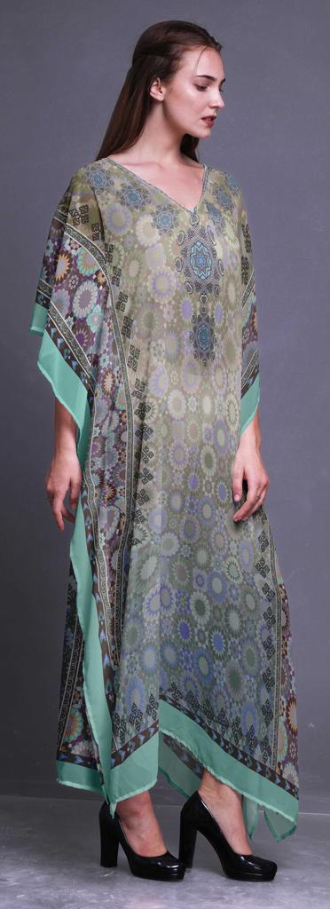 Phagun Damask & Mandala Ethnic Beach Kaftan Bikini Cover up Womena    s Maxi Dress Long