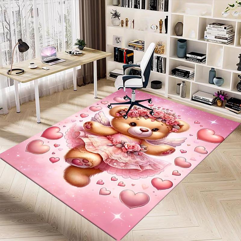 1PC Bear Heart Extra Large Non Slip Floor Carpet, Office, Family, Bedroom Large Area Rug Indoor Rugs, Vibrant Colors
