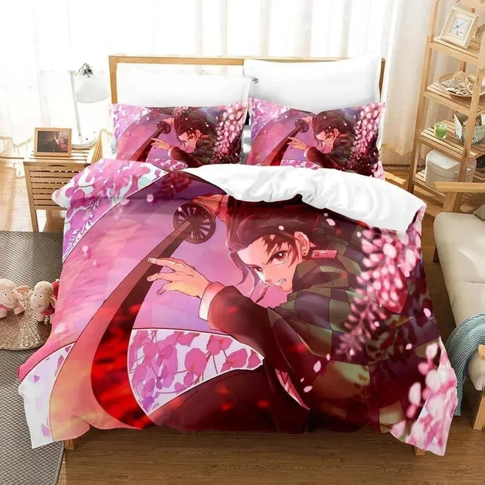 Comforter 3D Printed Anime Bed Sheet Demon Slayer Bedding Set Single Twin Full Queen King Size Bed Set Adult Kid Bedroom S