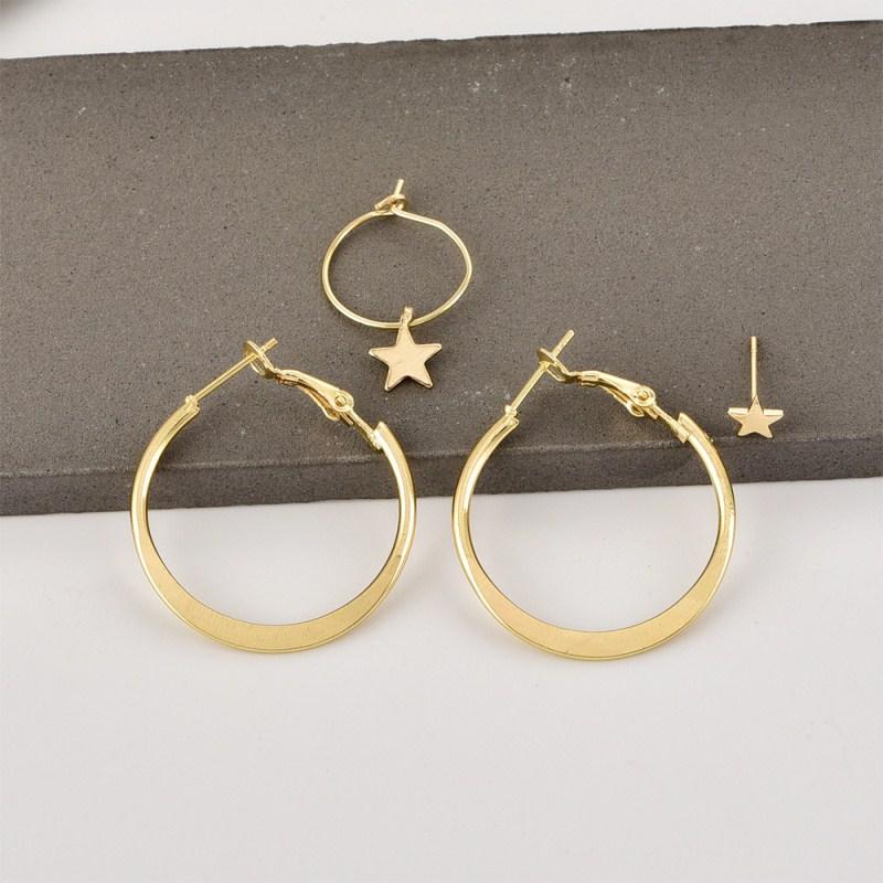 4pcs/set Trendy Circle Drop Earrings for Women Round Star Dangle Earrings Statement Punk Zircon Vintage Golden Color Girls Gift