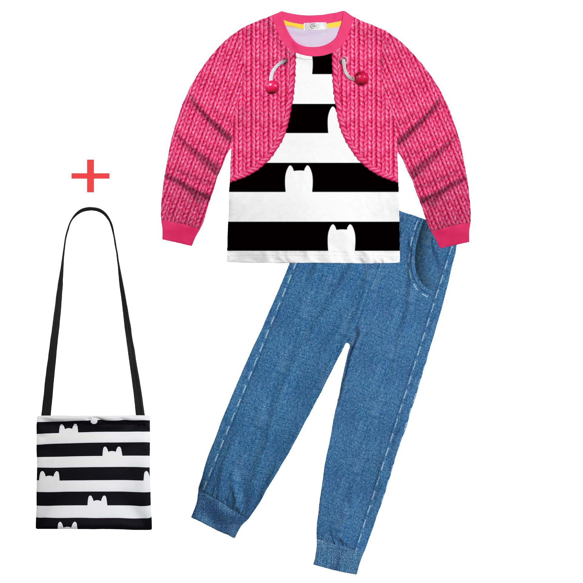 Maison de Bébé Filles Costume Enfant Pyjama Gab Chat Manches Longues T-shirt+Pantalon Bandeau Ensemble Nuit Halloween Enfants 130 (7-8Y)