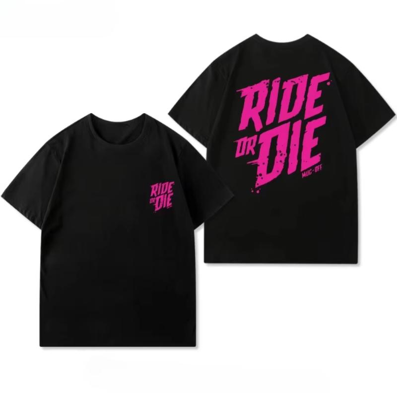 Spring and Summer New Mens and Womens New Cycling Wear Bike Ride or Die Printed Cotton Casual Short Sleeved Round Neck Tshirt
